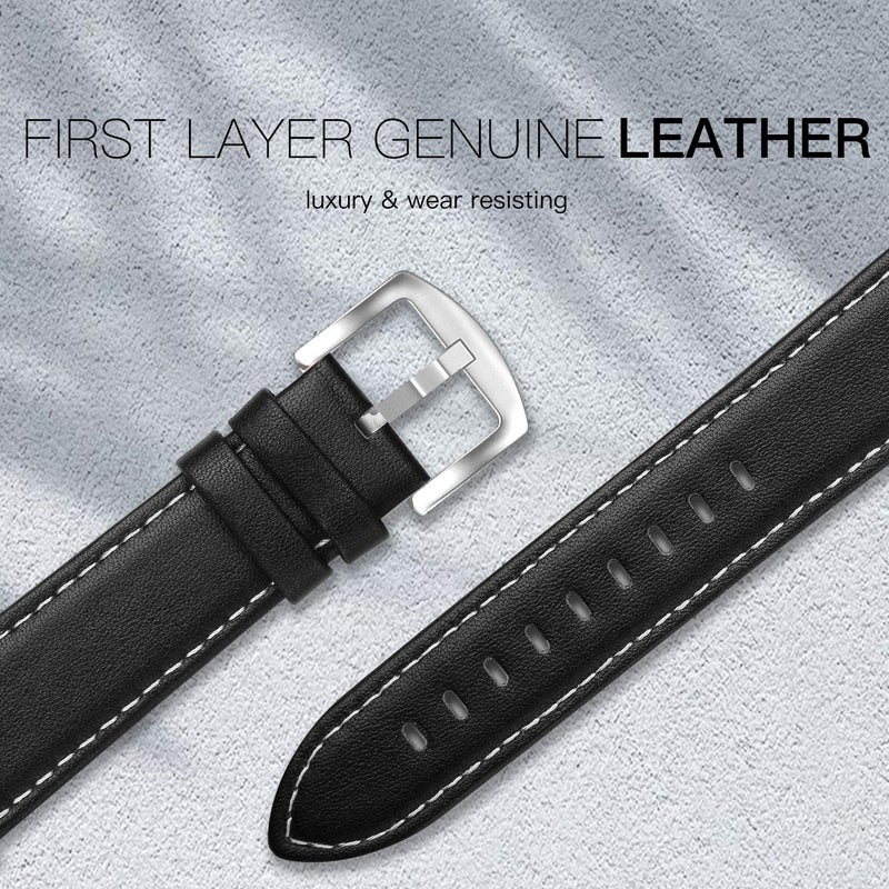 EDIMENS Leather Bands Compatible with Apple Watch 42mm 44mm, Genuine Leather Vintage Strap Classic Buckle Compatible with Apple iWatch Series 5/4/3/2/1, Sports&Edition Men & women, Classic Black - Image 3